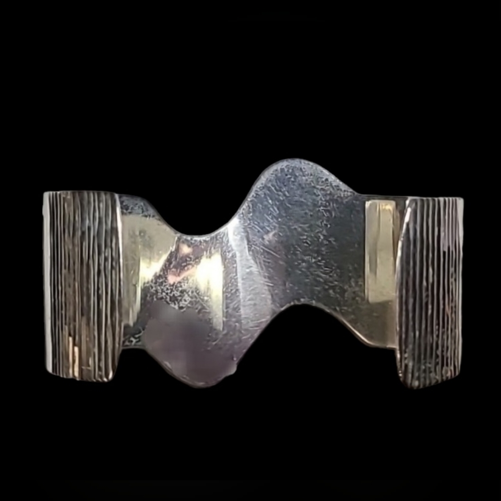 TAXCO Sterling Silver 925 Rare Wave Cuff Bracelet Vintage 6.75" Adjustable - Picture 5 of 10
